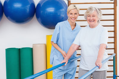 Nurse and physical therapy patient